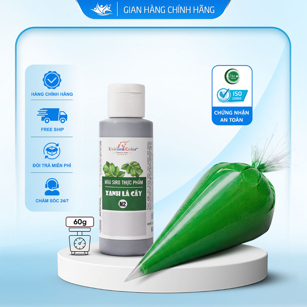 Màu Siro Thực Phẩm Xanh Lá Cây Unicorn Color, Màu Làm Bánh Không Đắng Chai 60g - Unicorn Color 60g