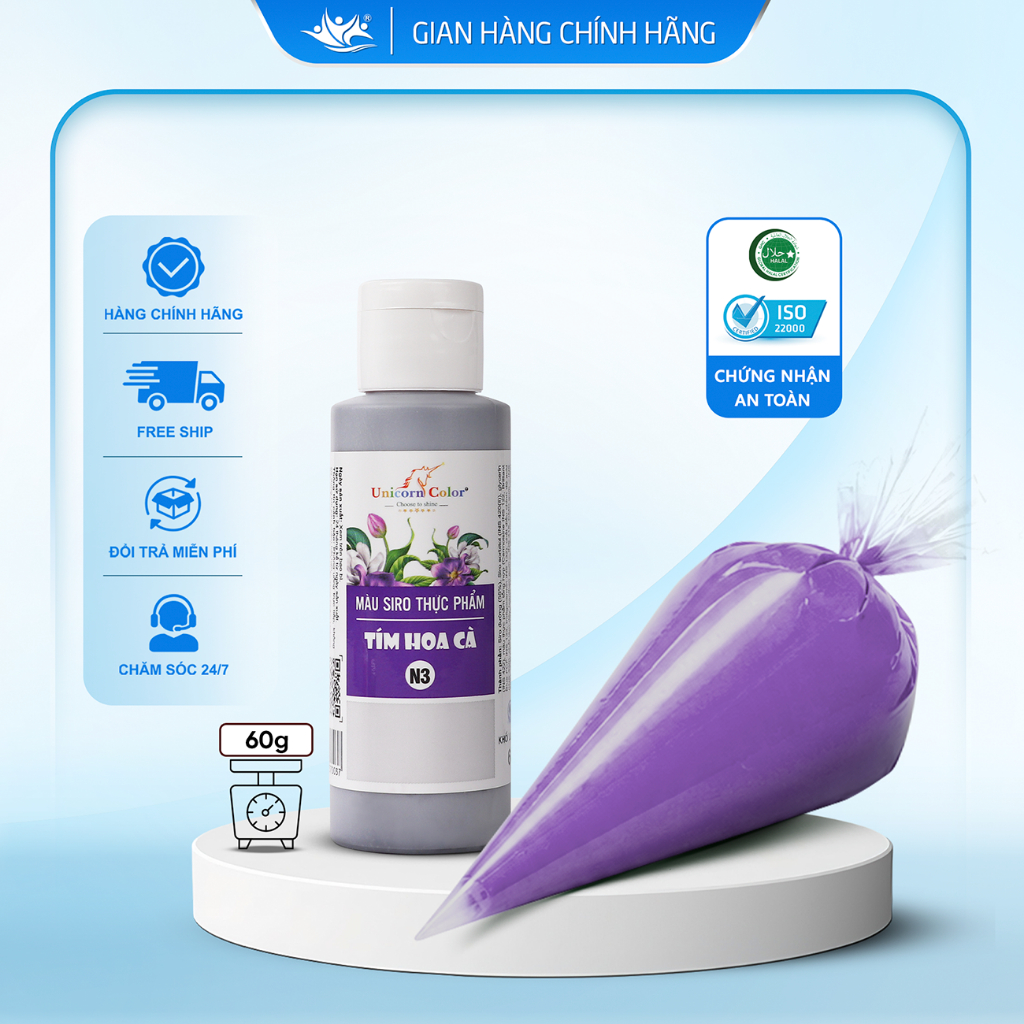 Màu Siro Thực Phẩm Tím Hoa Cà Unicorn Color, Màu Làm Bánh Không Đắng Chai 60g - Unicorn Color 60g