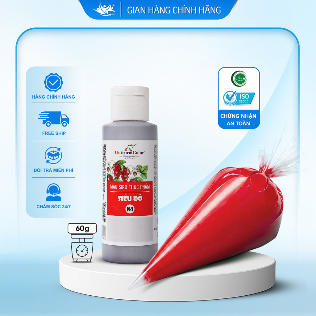 Màu Siro Thực Phẩm Siêu Đỏ Unicorn Color, Màu Làm Bánh Không Đắng Chai 60g - Unicorn Color 60g
