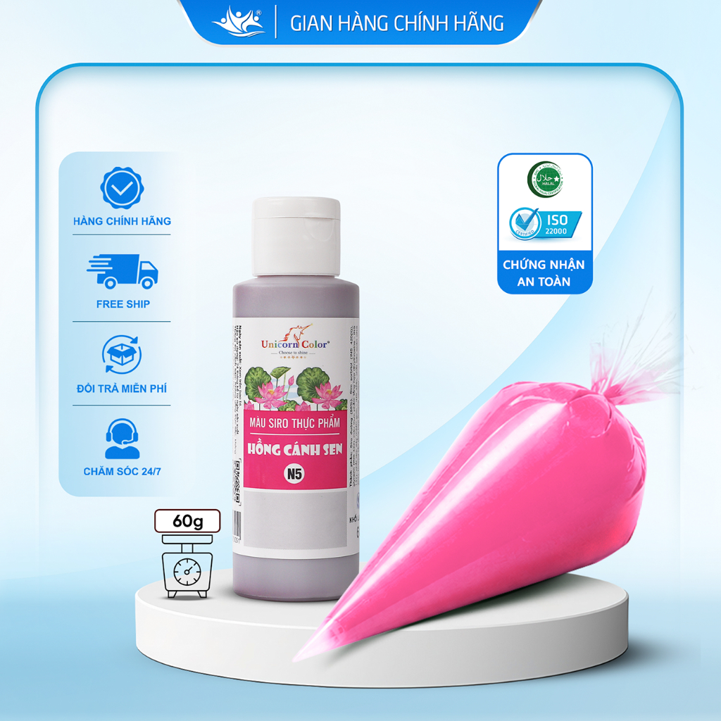 Màu Siro Thực Phẩm Hồng Cánh Sen Unicorn Color, Màu Làm Bánh Không Đắng Chai 60g - Unicorn Color 60g