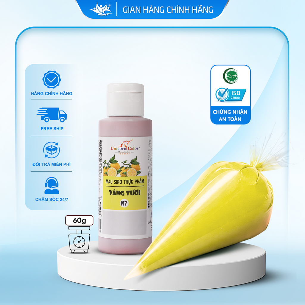 Màu Siro Thực Phẩm Vàng Tươi Unicorn Color, Màu Làm Bánh Không Đắng Chai 60g - Unicorn Color 60g
