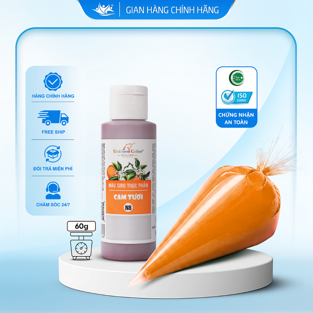 Màu Siro Thực Phẩm Cam Tươi Unicorn Color, Màu Làm Bánh Không Đắng Chai 60g - Unicorn Color 60g