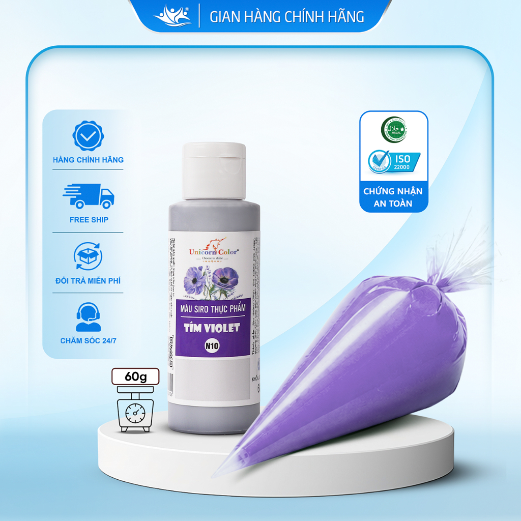 Màu Siro Thực Phẩm Tím Violet Unicorn Color, Màu Làm Bánh Không Đắng Chai 60g - Unicorn Color 60g