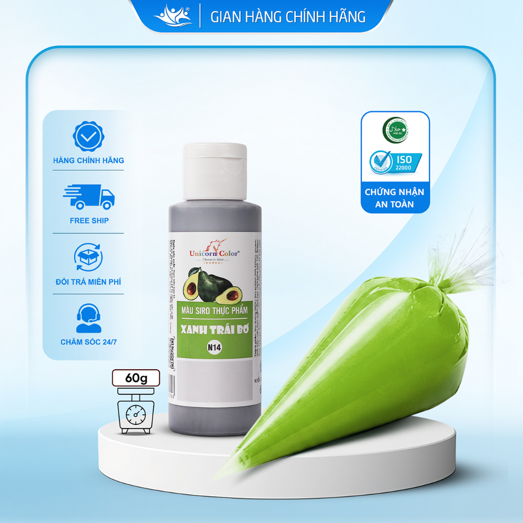 Màu Siro Thực Phẩm Xanh Trái Bơ Unicorn Color, Màu Làm Bánh Không Đắng Chai 60g - Unicorn Color 60g
