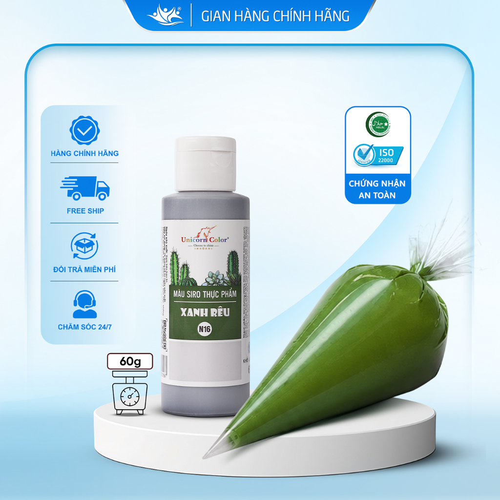 Màu Siro Thực Phẩm Xanh Rêu Unicorn Color, Màu Làm Bánh Không Đắng Chai 60g - Unicorn Color 60g