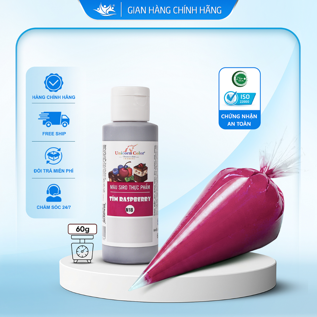 Màu Siro Thực Phẩm Tím Rasperry Unicorn Color, Màu Làm Bánh Không Đắng Chai 60g - Unicorn Color 60g