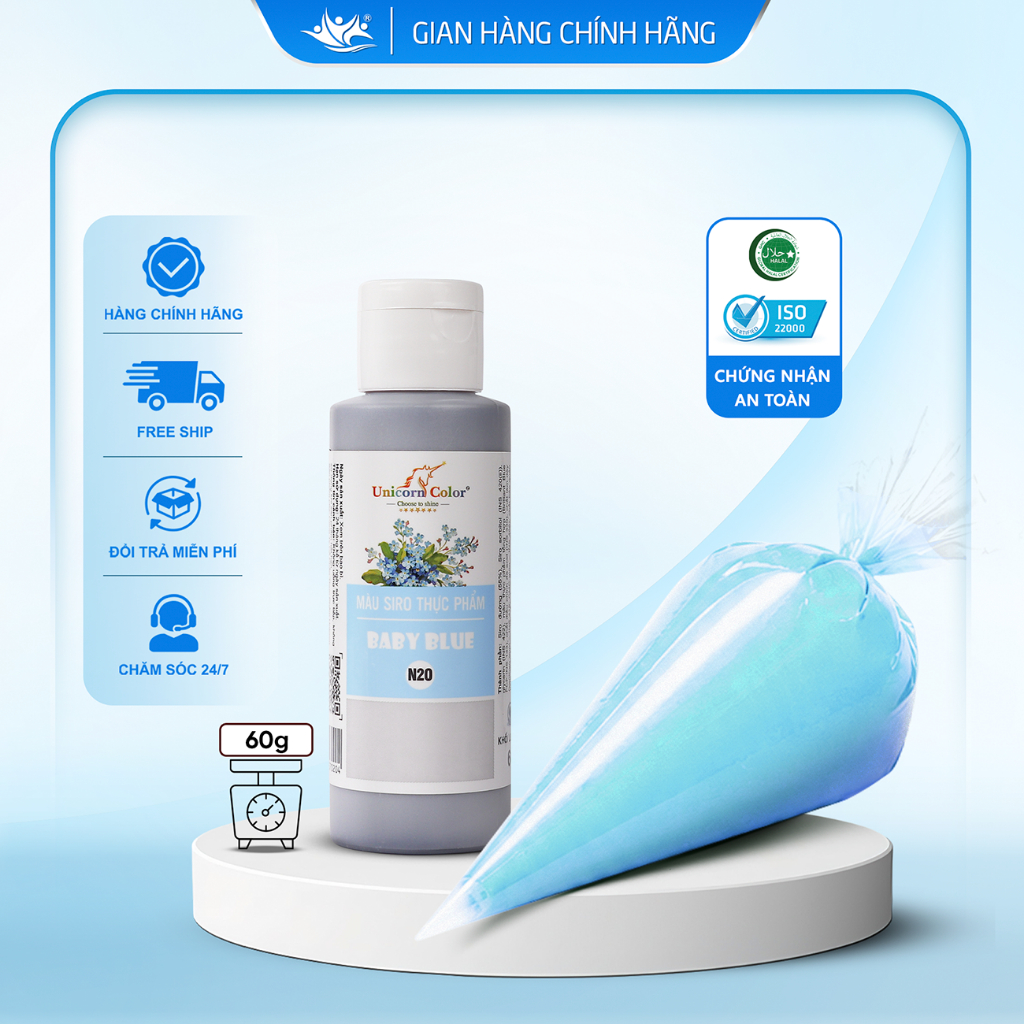 Màu Siro Thực Phẩm Xanh Baby Blue Unicorn Color, Màu Làm Bánh Không Đắng 60g - Unicorn Color 60g