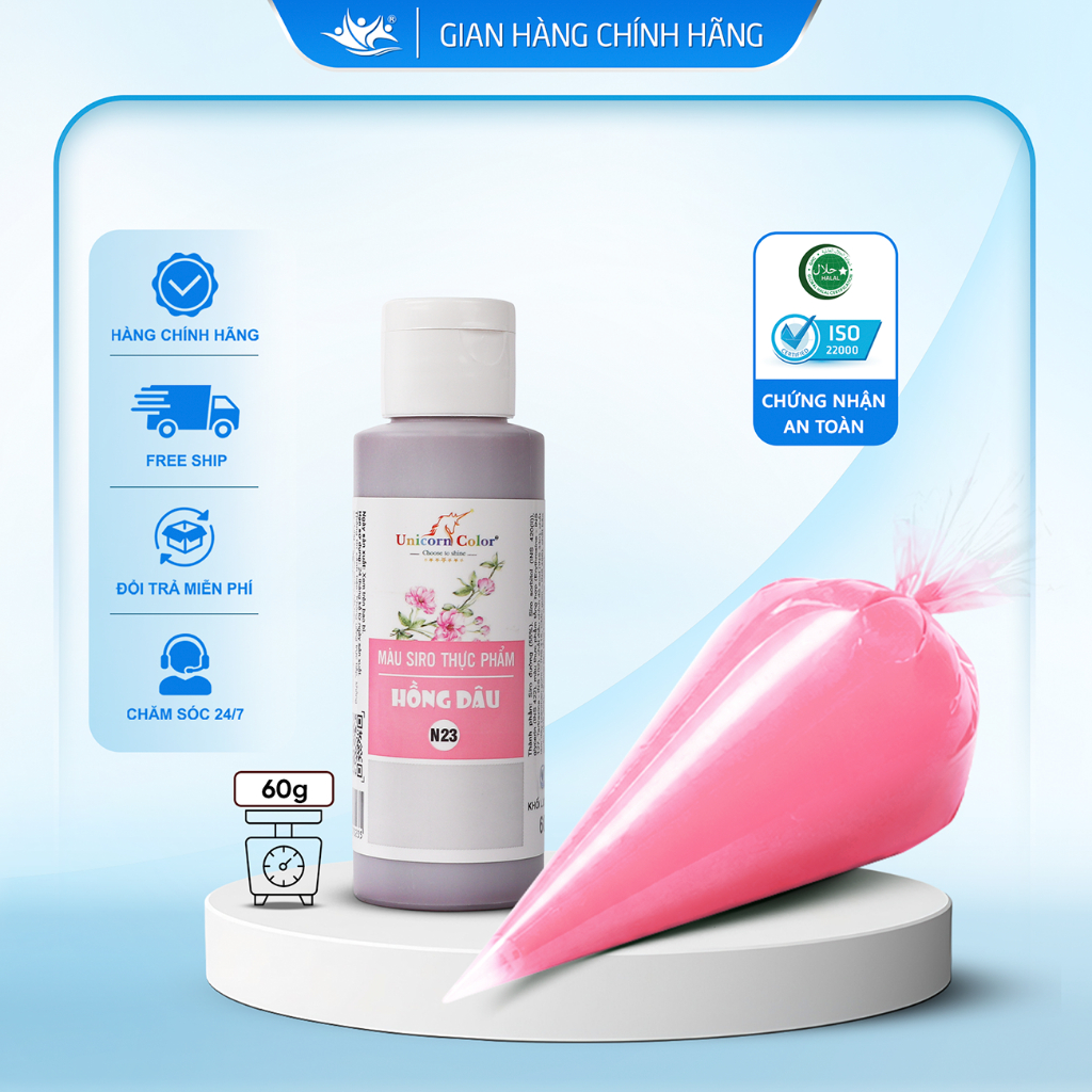 Màu Siro Thực Phẩm Hồng Dâu Unicorn Color, Màu Làm Bánh Không Đắng Chai 60g - Unicorn Color 60g