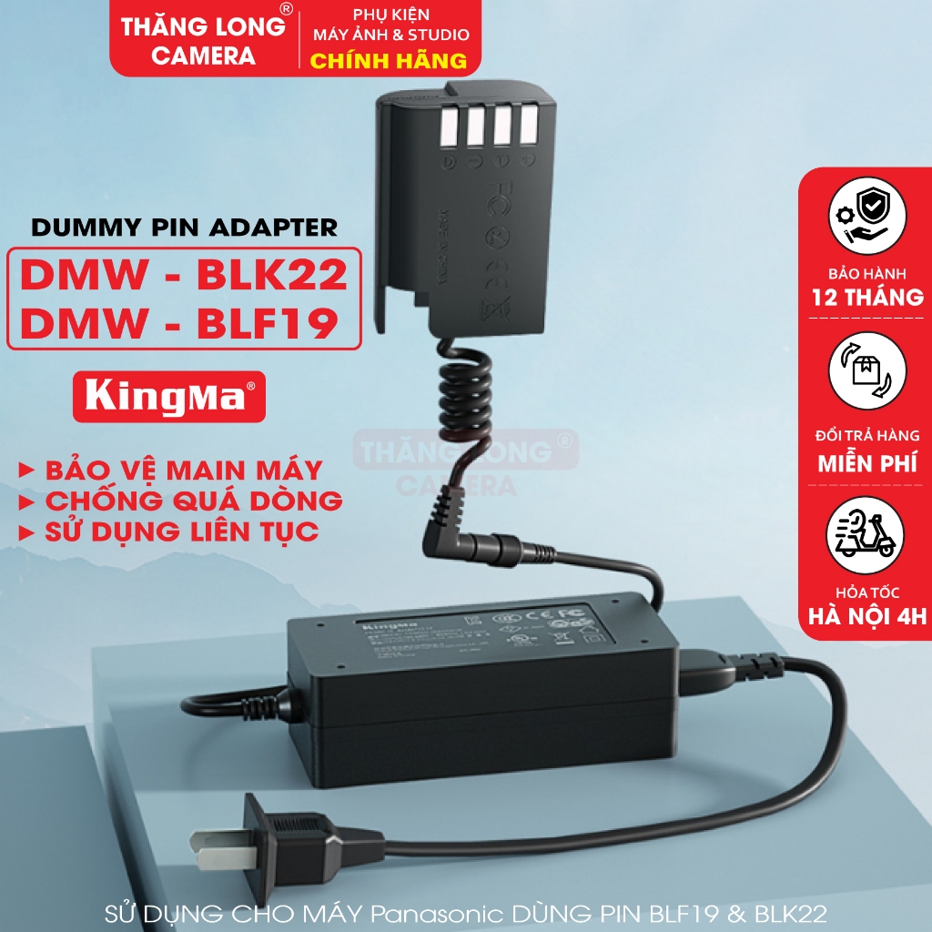 Dummy Pin Adapter KingMa DMW-BLK22 DMW-BLF19 Kèm Nguồn AC Adapter Cho Panasonic GH5 GH5 II GH5S GH6 