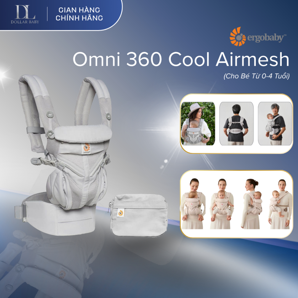 Địu Ergobaby Omni 360 Cool Air Mesh - Lưới Cool Air, 4 Tư Thế, Chuẩn Ihdi - Chính Hãng Mỹ.