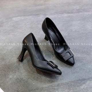Giày cao gót mũi nhọn đính mác C gót loe 5cm 7cm