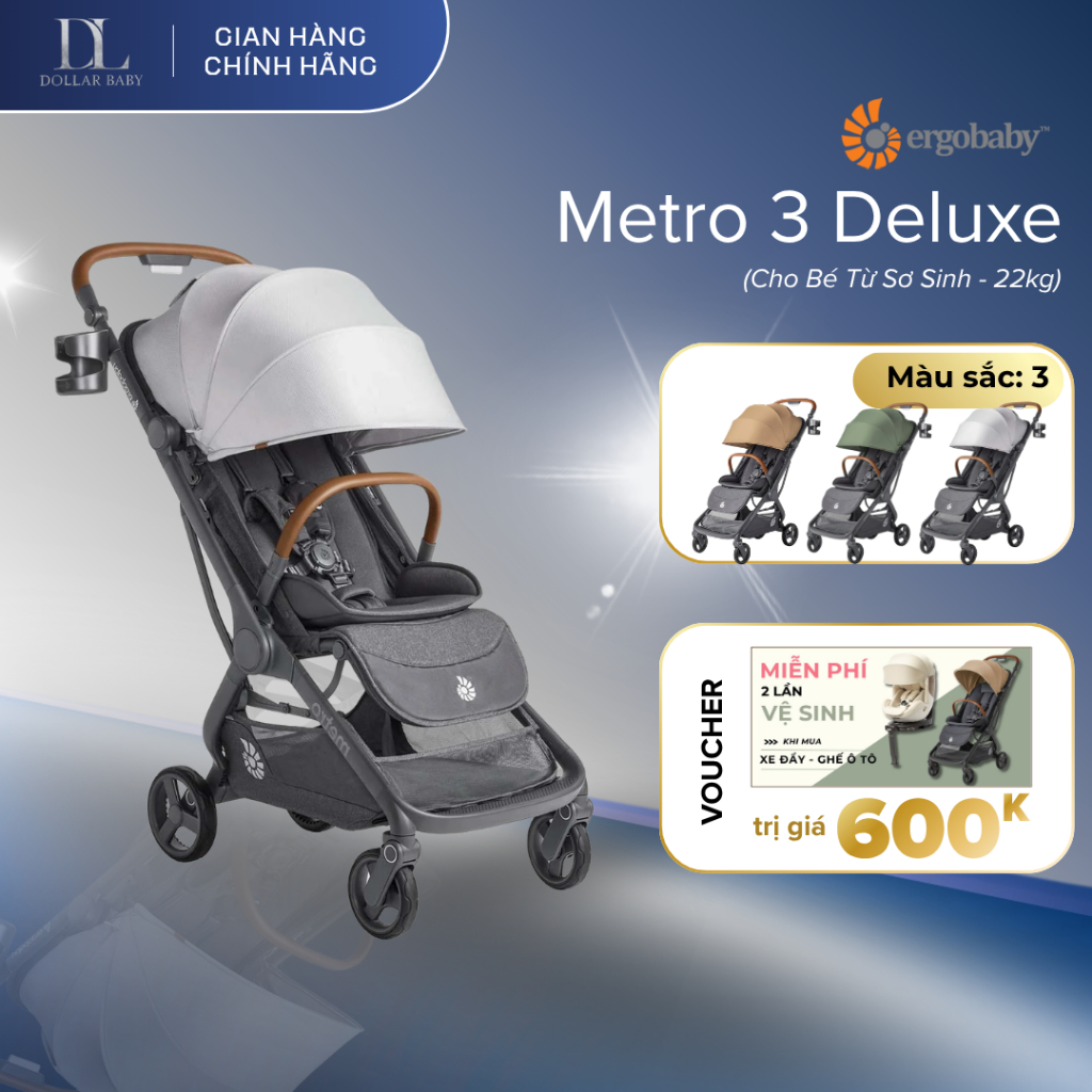 Xe Đẩy Cao Cấp Gấp Gọn Ergobaby Metro 3 Deluxe - Gấp 1 Tay, Siêu Nhẹ 7.8kg - Chính Hãng Mỹ.