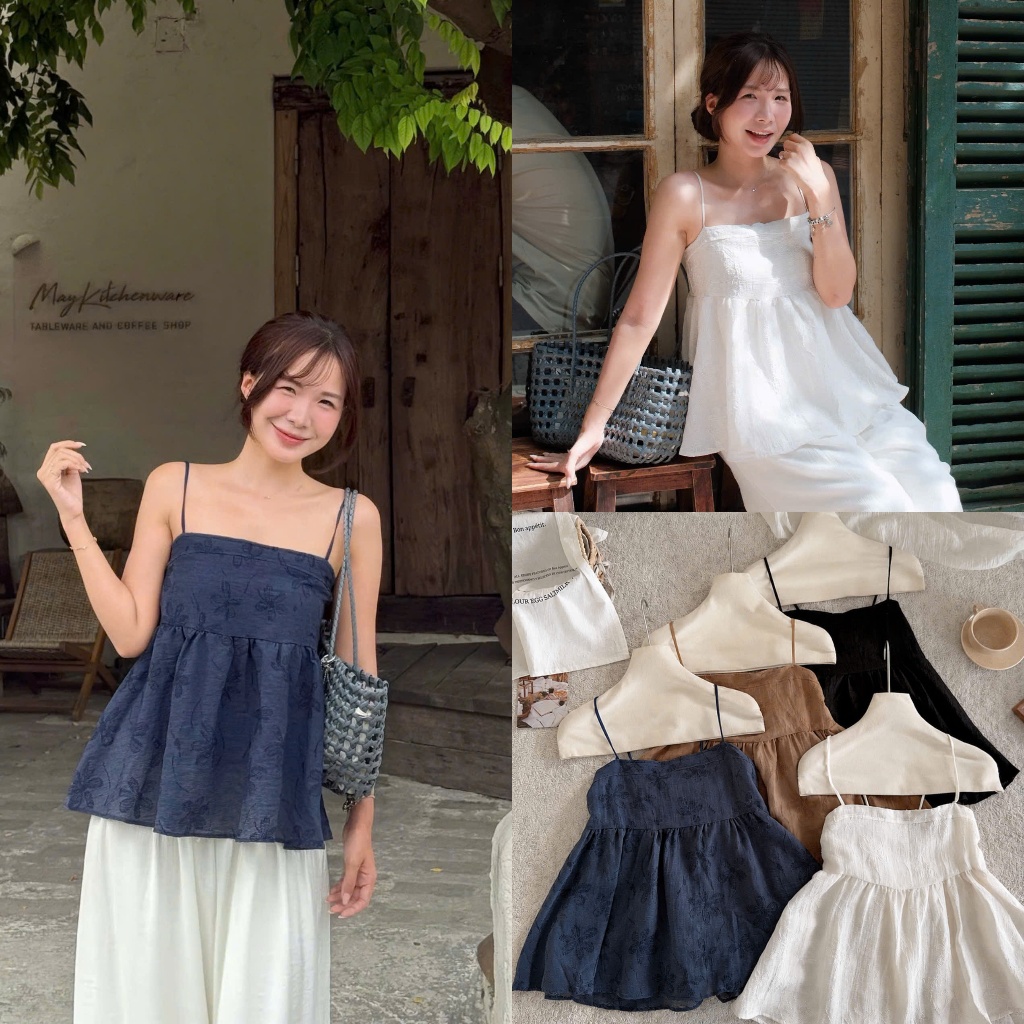 (HÀNG QC SẴN) Jessica Top (TSW) Áo 2 dây gân buộc sau thêu hoa Nữ the.sweaterweather
