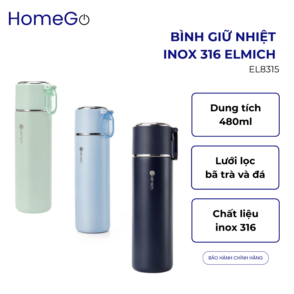 Bình Giữ Nhiệt Inox 316 Elmich EL8315 - Dung Tích 480ml - Bảo Hành Chính Hãng