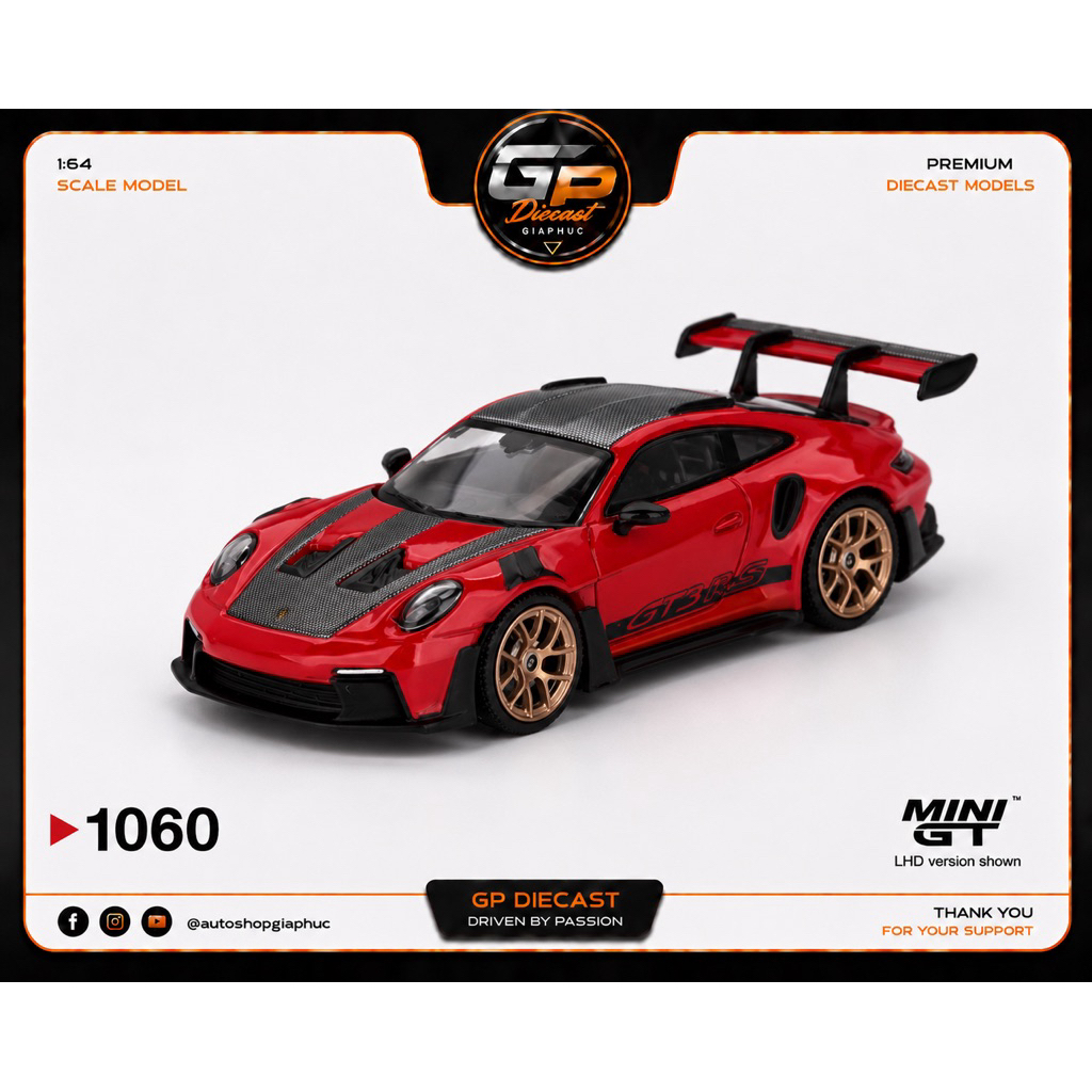 Mô hình xe MGT01060 Porsche 911 (992) GT3 RS Weissach Package Guards Red (bản Box)