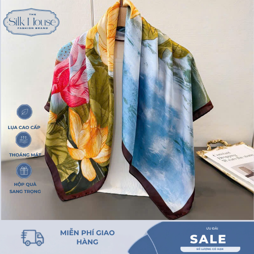 Khăn Lụa Vuông 90x90cm Cao Cấp Có Hộp | Khăn Quàng Cổ Nữ, Bandana, Turban, Buộc Tóc, Quấn Túi, Làm Á