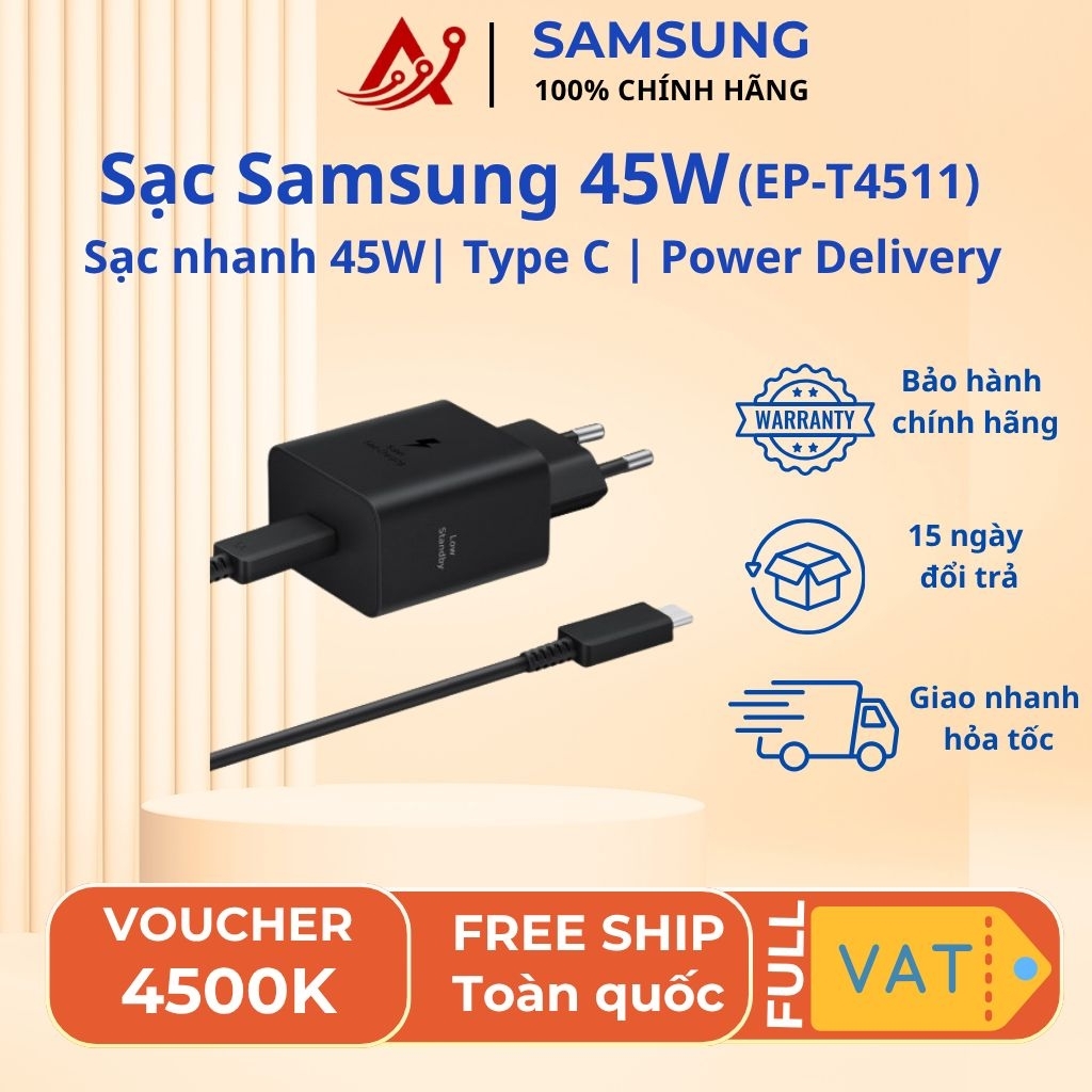 Bộ Adapter sạc kèm cáp Type C 45W Samsung EP-T4511
