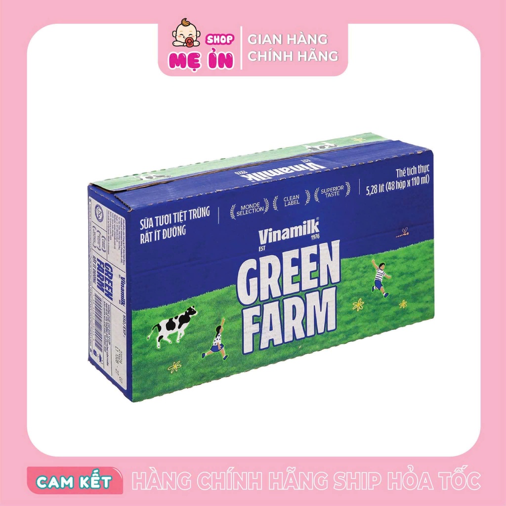 [Giá Tốt] Sữa tươi Tiệt Trùng Vinamilk Green Farm rất ít đường 110ml ( 24H/48H)