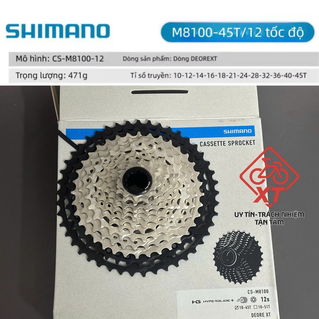 LÍP XE ĐẠP MTB SHIMANO DEORE XT CS M8100 / 10-45T 12 TỐC ĐỘ - CHÍNH HÃNG FULL BOX, Líp xe đạp Shiman