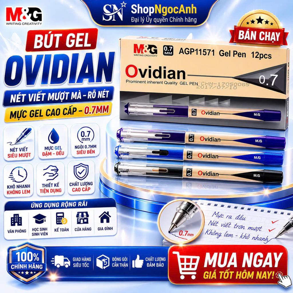 HỘP 12 BÚT KÝ M&G OVIDIAN AGP11571 nét 0.7mm - KHẲNG ĐỊNH PHONG CÁCH CHUYÊN NGHIỆP