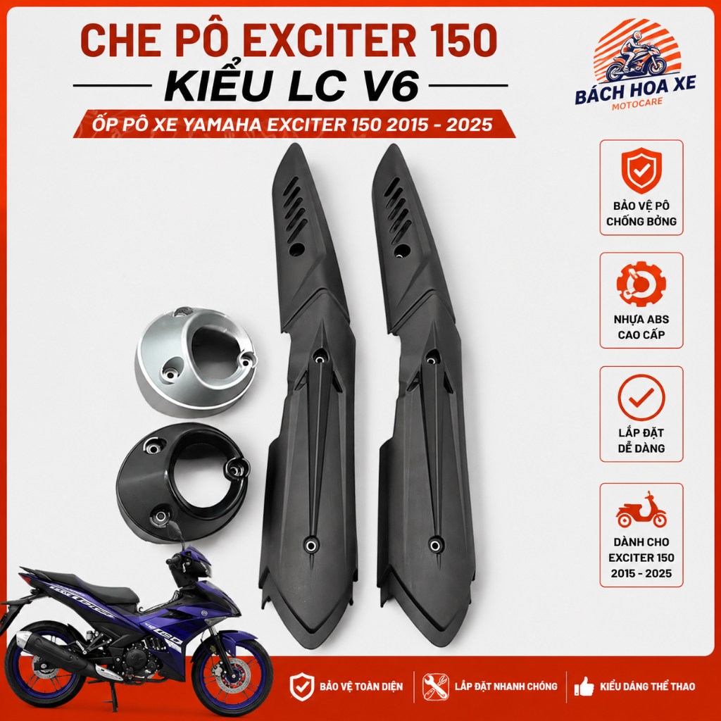 che pô exciter150 kiểu LC v6,ốp pô xe yamaha exciter150 2015-2025(gắn như zin,không cần chế)