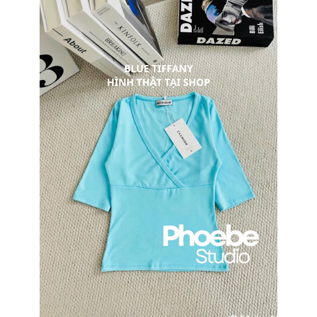 (Blue Tiffany) Áo Thun Nữ Vạt Chéo Tay Lửng - Phoebe Studio [MH26AO347] | BigBuy360 - bigbuy360.vn