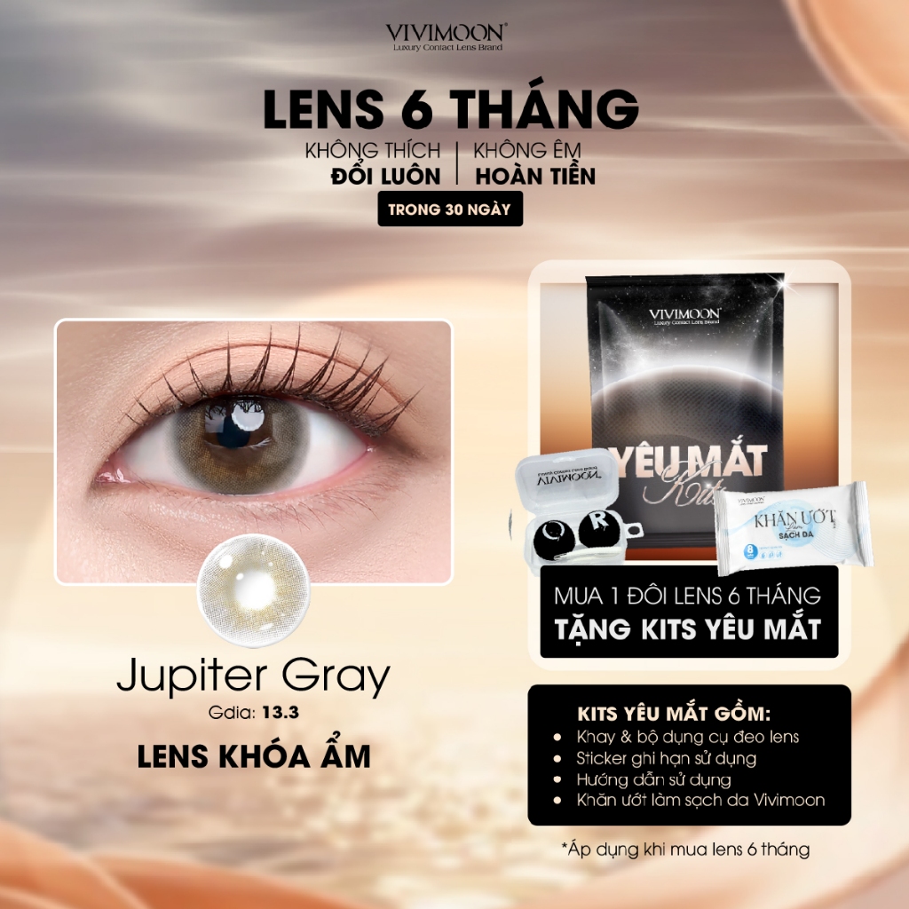 Lens khóa ẩm cận Jupiter Gray VIVIMOON màu xám pha ánh vàng 3 -  6 tháng