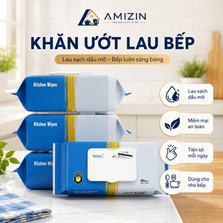 Khăn Ướt Lau Bếp Đa Năng 1 Gói 80 Miếng Khăn Lau Đa Năng Không Độc Hại, An Toàn Cho Da AMIZIN