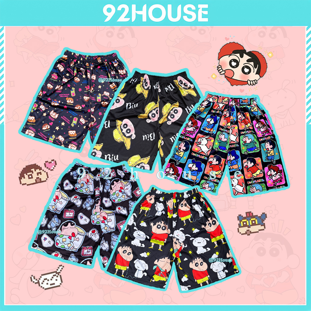 Quần short lửng hoạt hình bé bút chì Quần đùi thun hoạt hình nam nữ mặc nhà đồ đi biển 92HOUSE