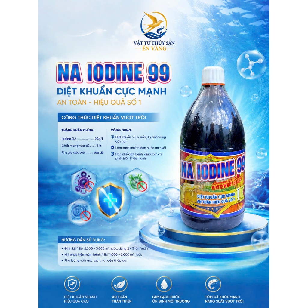 [IODINE 99 - Nhập khẩu] Siêu Đậm Đặc - Diệt vi khuẩn, nấm, nguyên sinh động vật ao nuôi,