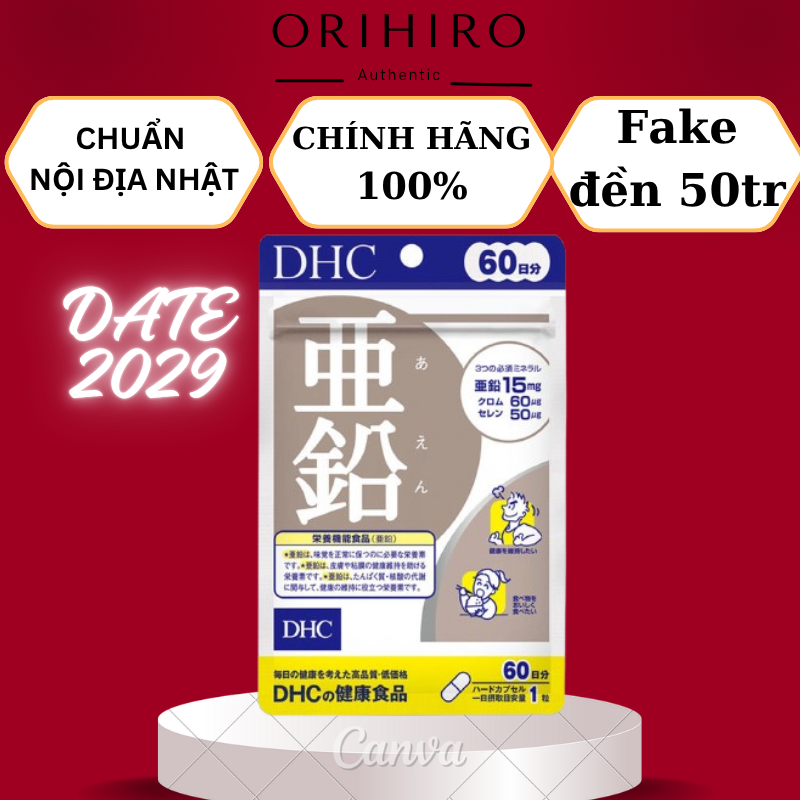 Kẽm DHC Gói 60 Viên Nhật Bản Tăng đề Kháng, Khỏe Tóc Da Móng
