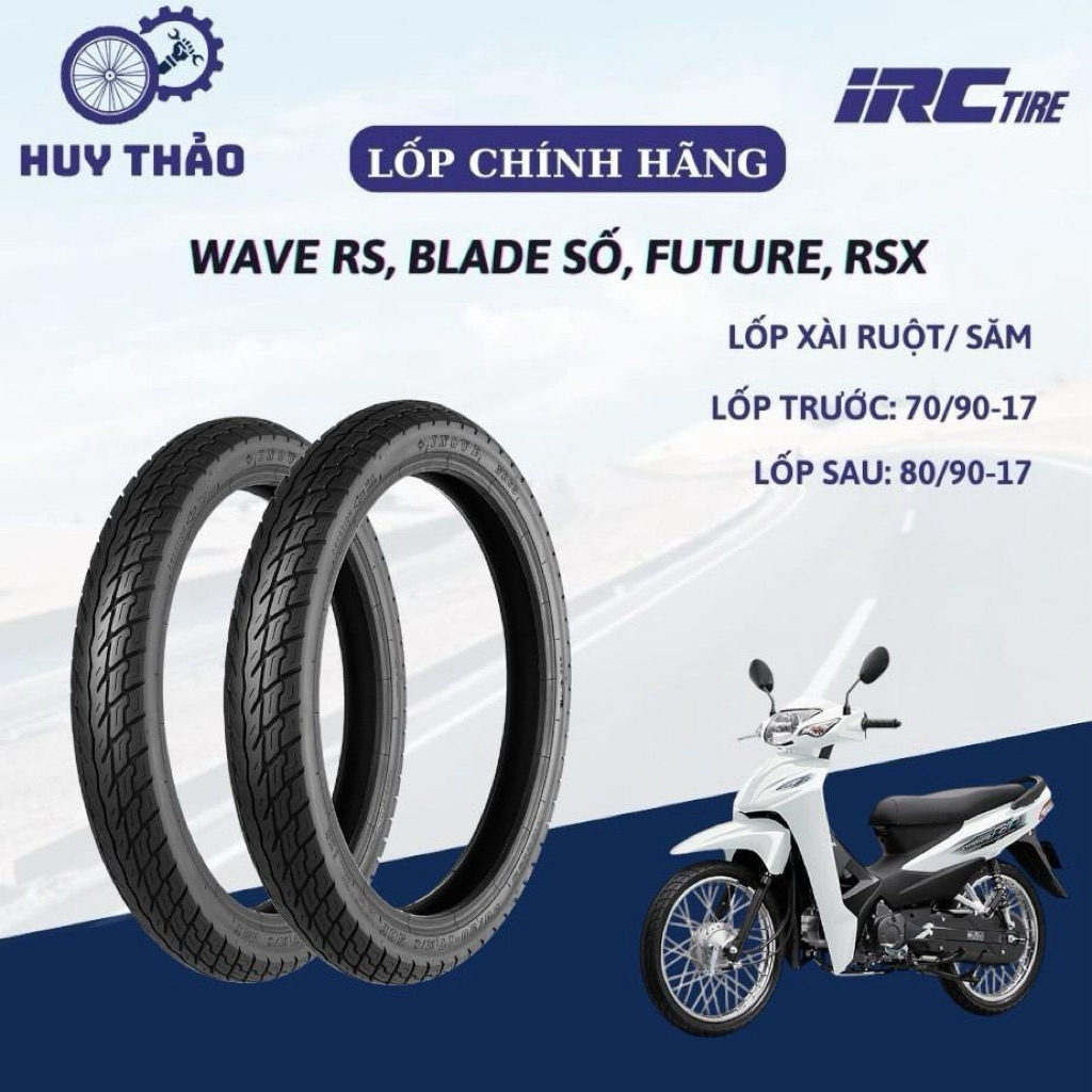 Vỏ Lốp xe máy IRC INOUE 70/90-17 + 80/90-17 gai xe Wave Rs, Blade số, Future, RSX lốp xài ruột