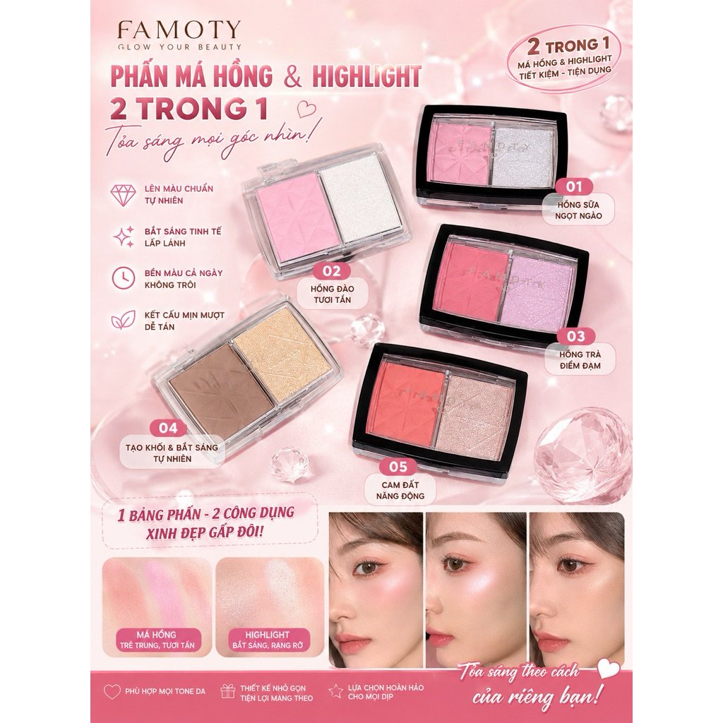 Phấn má hồng & highlight 2in1 FAMOTY 20190013[N1-5]