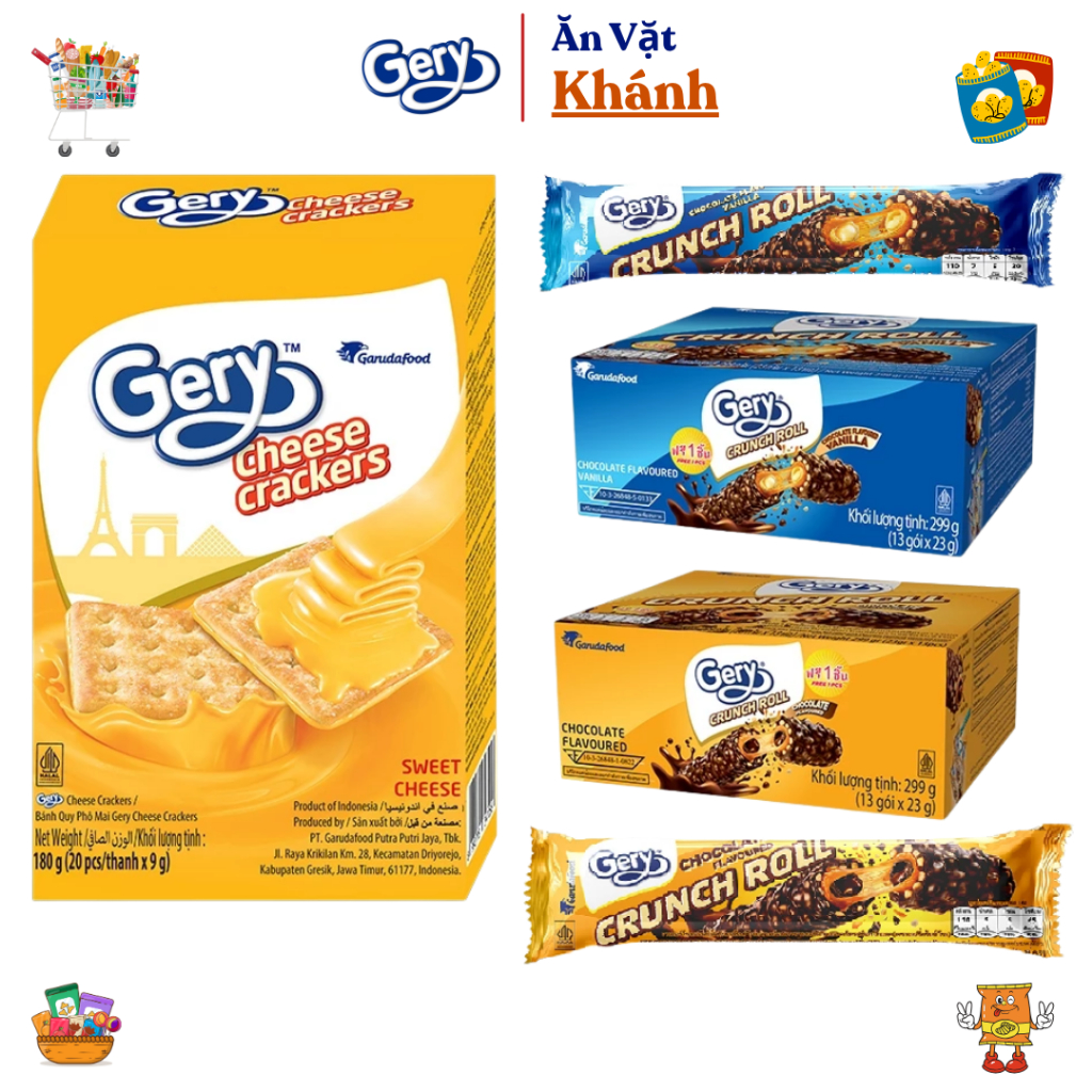 Bánh Quy Phô Mai Gery Cheese Crackers và Bánh Cuộn Gery Crunch Roll Phủ Socola - HÀNG CHÍNH HÃNG