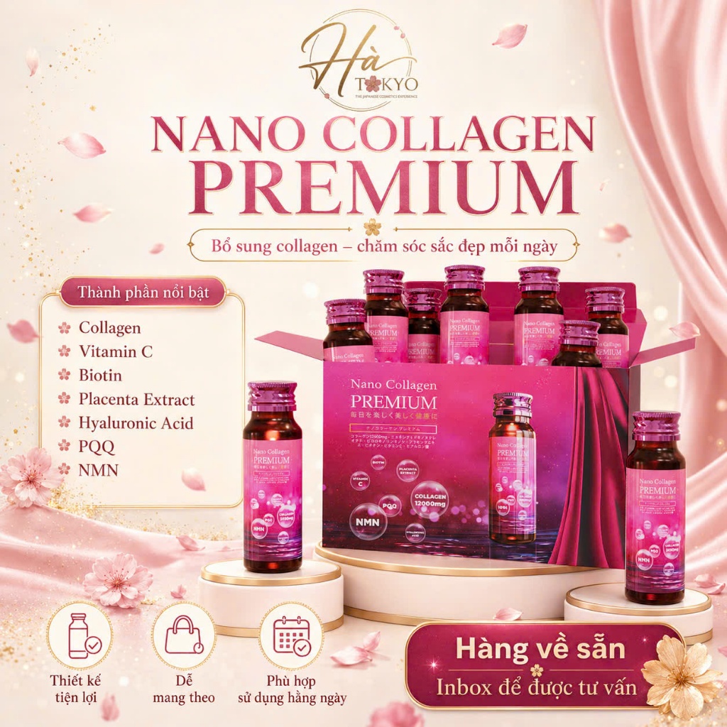 Nước Uống Nano Collagen Premium Nhật Bản - Bổ Sung Collagen 12000mg Hỗ Trợ Chăm Sóc Sắc Đẹp Dạng Cha
