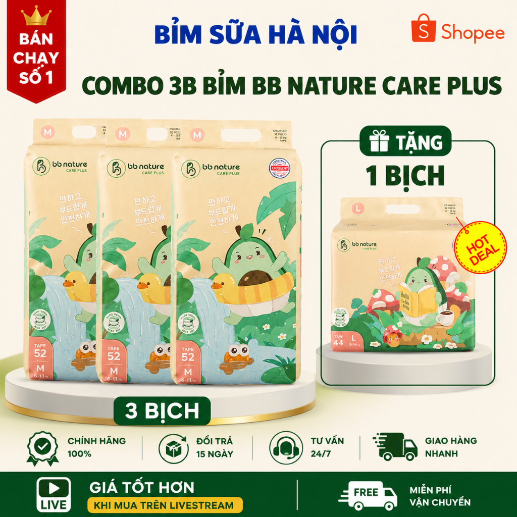 COMBO 3B BB NATURE CARE PLUS tặng 1B BB NATURE CARE PLUS Mềm, mỏng, thấm hút tốt, đủ size