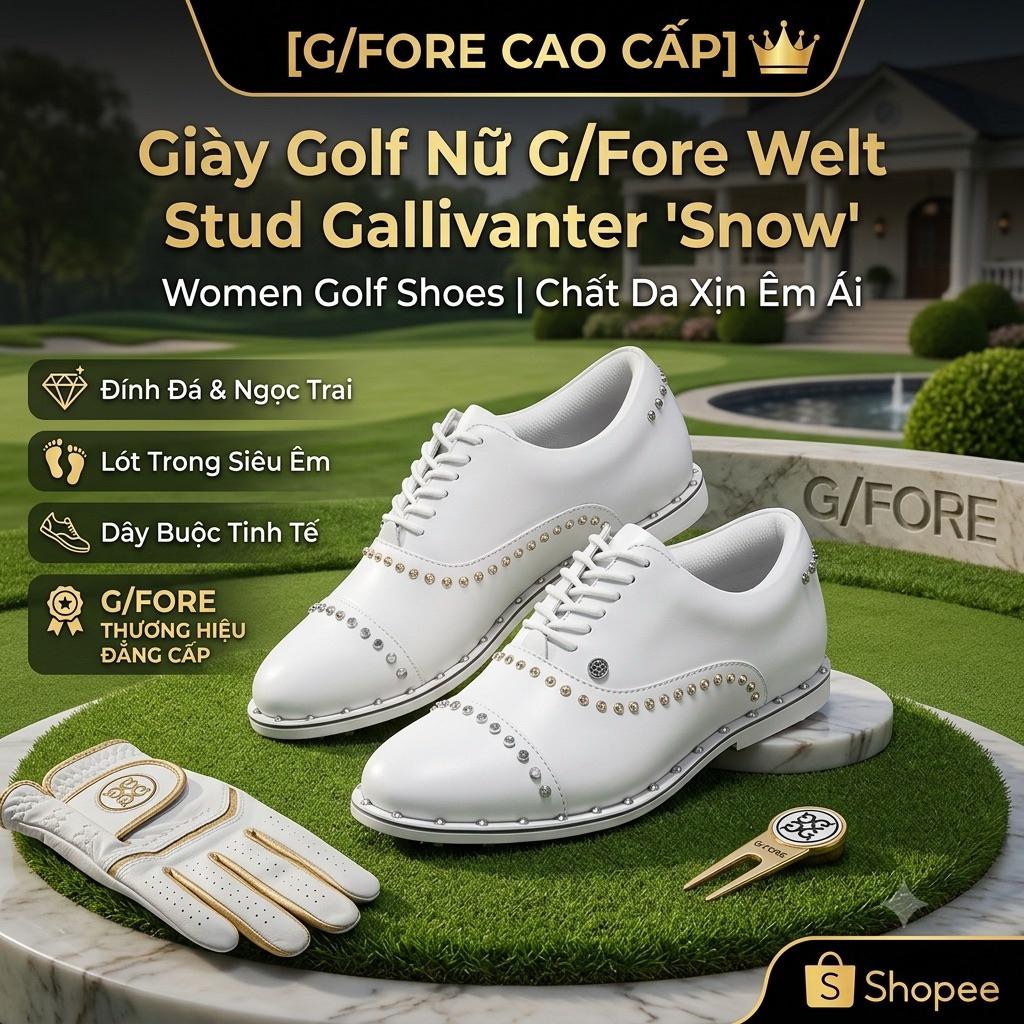 [G/FORE CAO CẤP] Giày Golf Nữ G/Fore Welt Stud Gallivanter 'Snow' | G4 Women Golf Shoes Dây Buộc Chấ