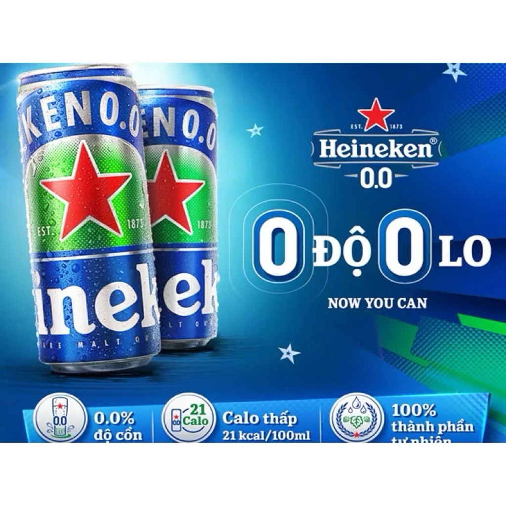 Bia Heineken 0.0% Lon 330ml - Bia Không Độ Cồn, Thơm Ngon, Sảng Khoái - Thùng 24 lon x 330ml