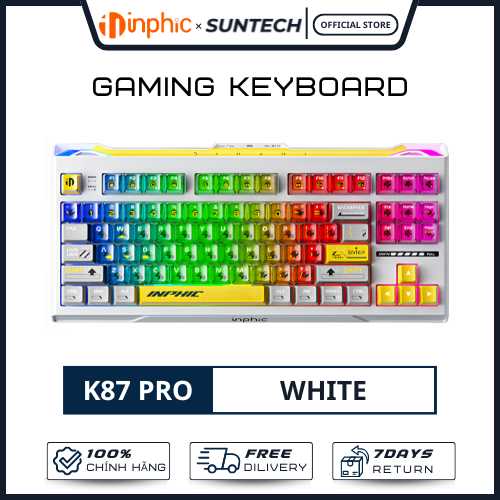 Bàn Phím Cơ INPHIC K87 Pro White | TTC Black Gold, Gasket Mount, Pin 10.000mAh, Hot-swap - Chính Hãn
