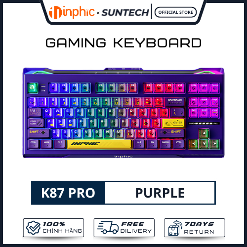 Bàn Phím Cơ INPHIC K87 Pro Purple | TTC Black Gold, Gasket Mount, Pin 10.000mAh, Hot-swap - Chính Hã