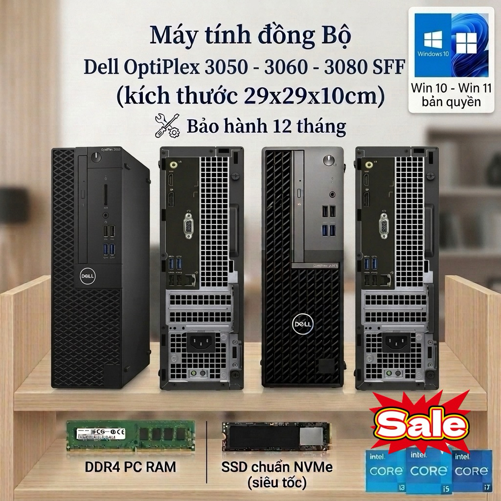 Máy tính Dell 3050,3060 SFF / 3080 sff (có thùng box xốp) ,ssd chuẩn nvme ,i3 7100,i5 7500,8500,i7 6