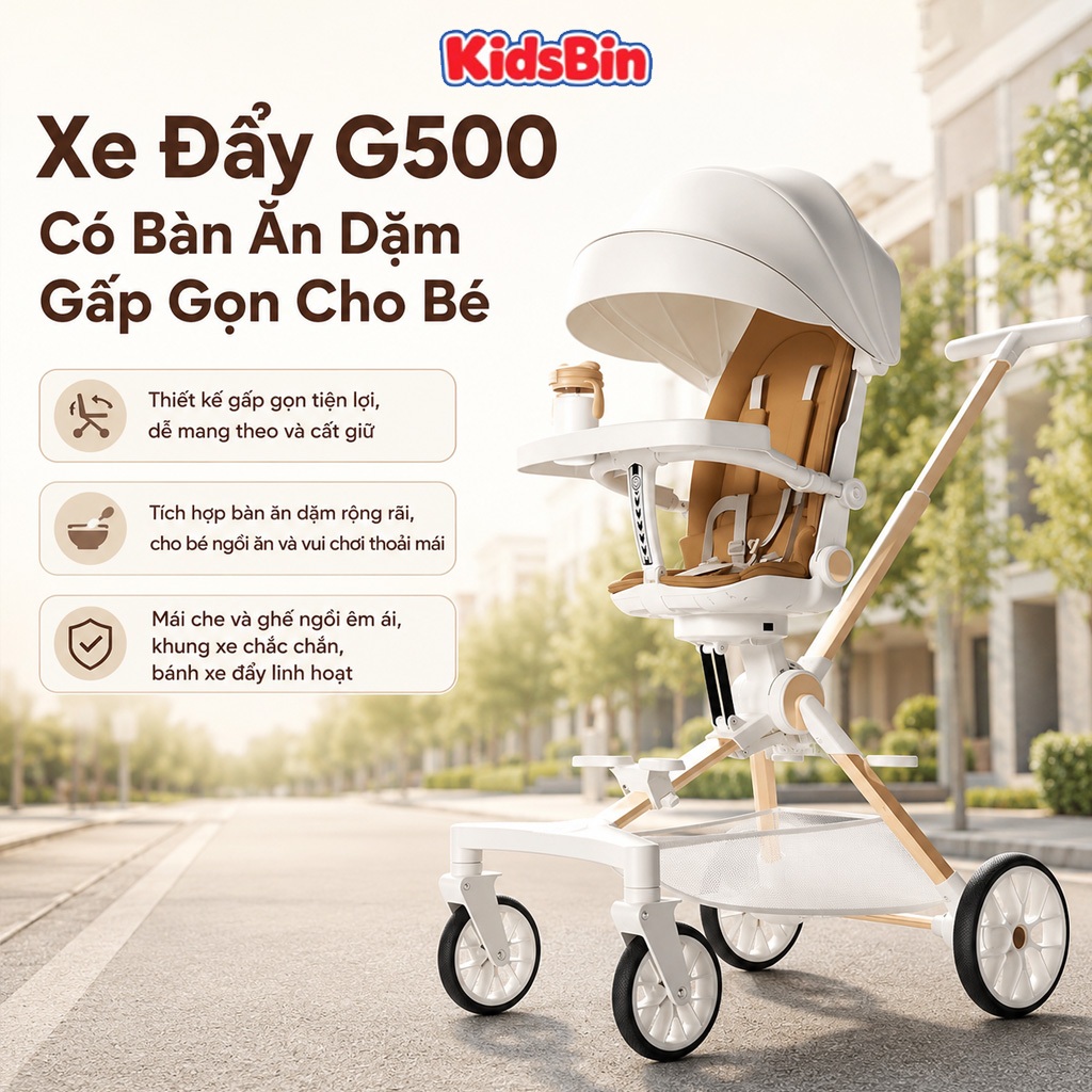 Xe Đẩy Bé Sơ Sinh G500-1, Khung Chắc Chắn, Có Bàn Ăn Dặm, Di Chuyển Êm Ái