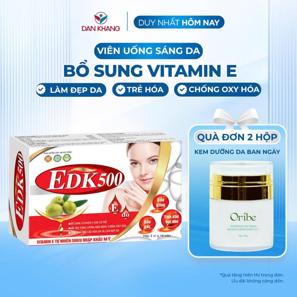 Viên Uống EDK500 Dân Khang – Bổ Sung Vitamin E, Trẻ Hóa Làn Da, Ngừa Lão Hóa