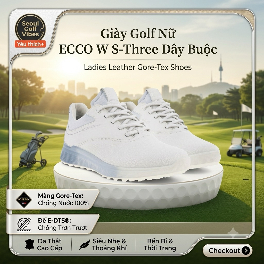 [ECO S-THREE] Giày Golf Nữ W S-Three Dây Buộc - Ladies Leather Gore-Tex Shoes | Đế Chống Trơn Trượt 