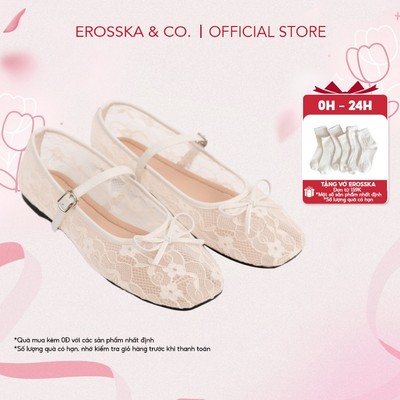 Erosska [Form 1.5] - Giày đế bằng kiểu lưới airmesh mùa hè phối nơ thời trang màu kem - EL085