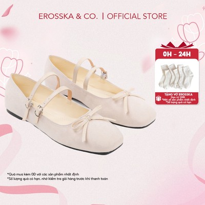 [Erosska] - Giày búp bê nữ retro kiểu dáng balletcore chấm bi hottrend màu hồng - EL086