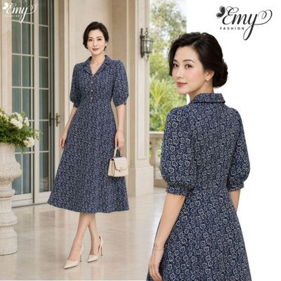 Đầm Thiết Kế EMY Thời Trang Cao Cấp EM9709 Lụa Mango Thanh Lịch Sang Trọng