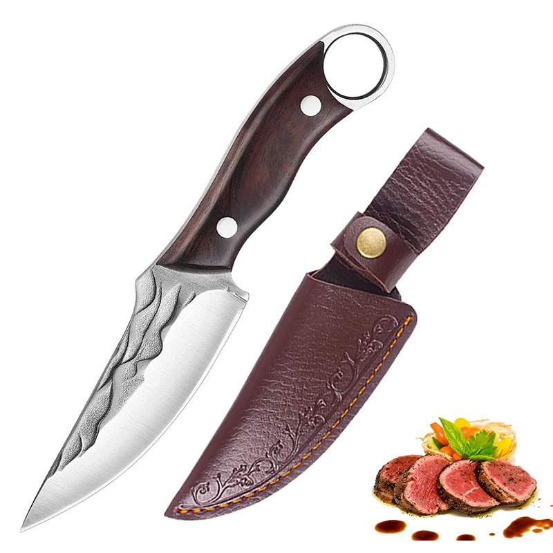 Dao thái thịt Nhật cao cấp mũi nhọn bằng thép không gỉ 5CR15MOV dày 4mm dài 21.5cm cán gỗ tặng kèm b