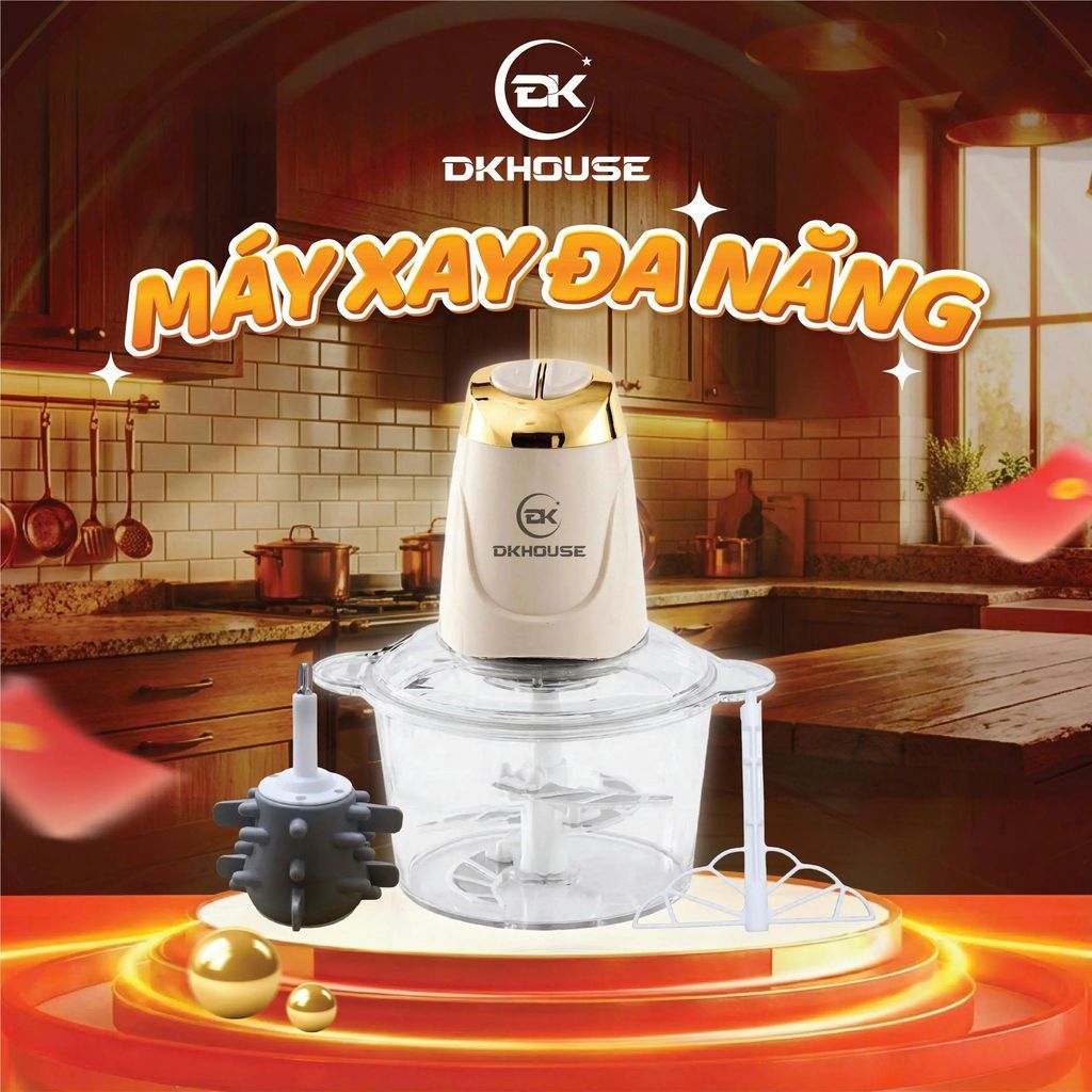 Máy Xay Thực Phẩm Đa Năng DK House Cối Thủy Tinh 3.5L, Công Suất 500W-Bảo Hanh 6 Tháng
