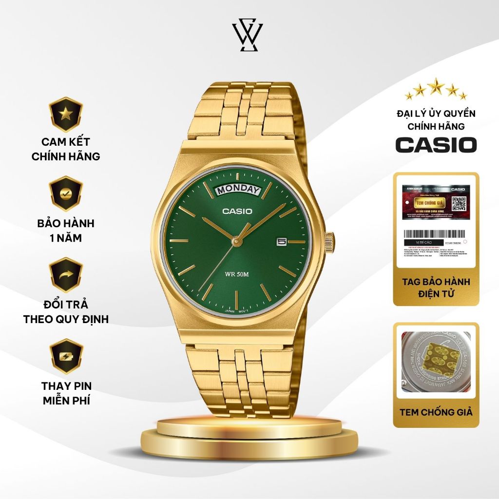 Đồng Hồ Nam Casio MTP-B146G-3AVDF Màu Xanh Lá Kính Khoáng 40.8mm Chống Nước Dây Vỏ Kim Loại Chính Hã